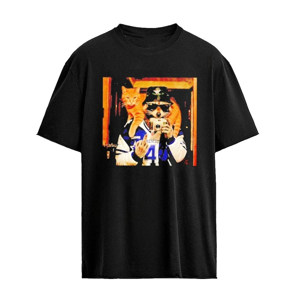 Dak Prescott Dallas Cowboys X Raccoon And Cat Middle Finger Meme T-shirt