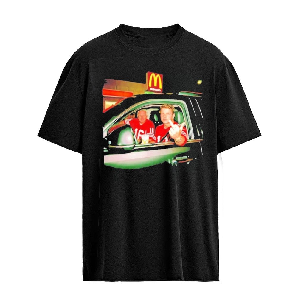 Brock Purdy And Joe Montana San Francisco 49ers Mcdonalds Middle Finger Graphic T-shirt