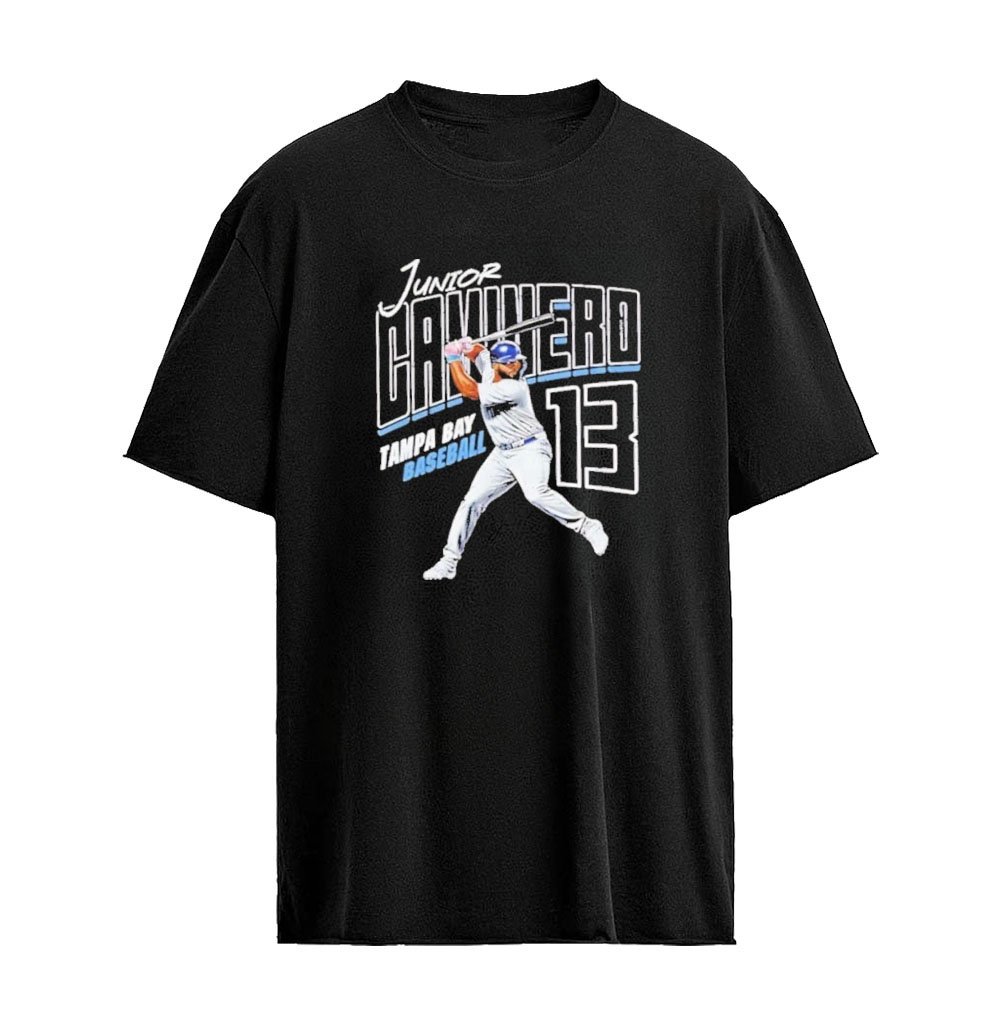Junior Caminero 13 Tampa Bay Rays Slugger Swing Slant Graphic T-Shirt