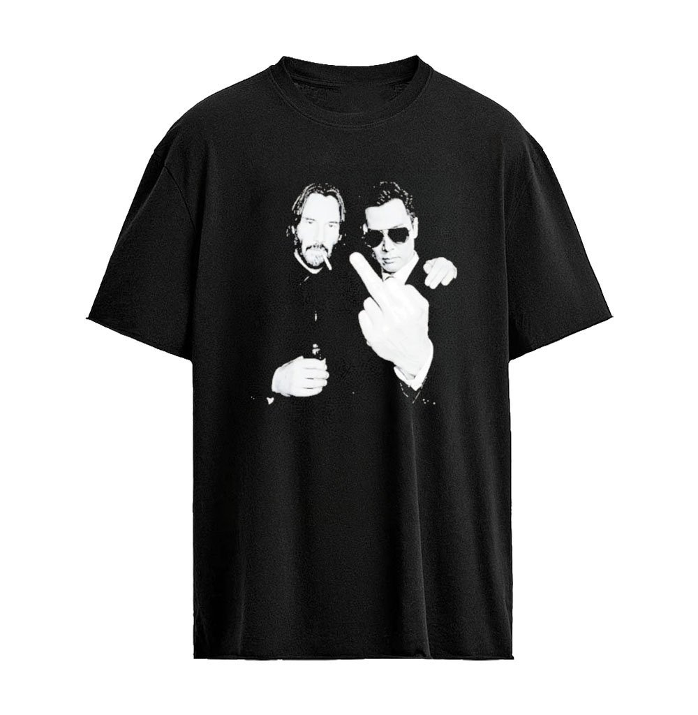 John Wick And Caine Middle Finger Beer And Smoking Graphic T-shirt