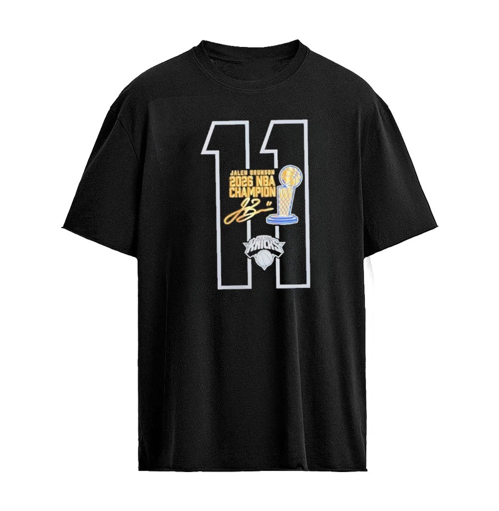 Jalen Brunson 11 New York Knicks 2026 NBA Champions Trophy Signature Graphic T-Shirt