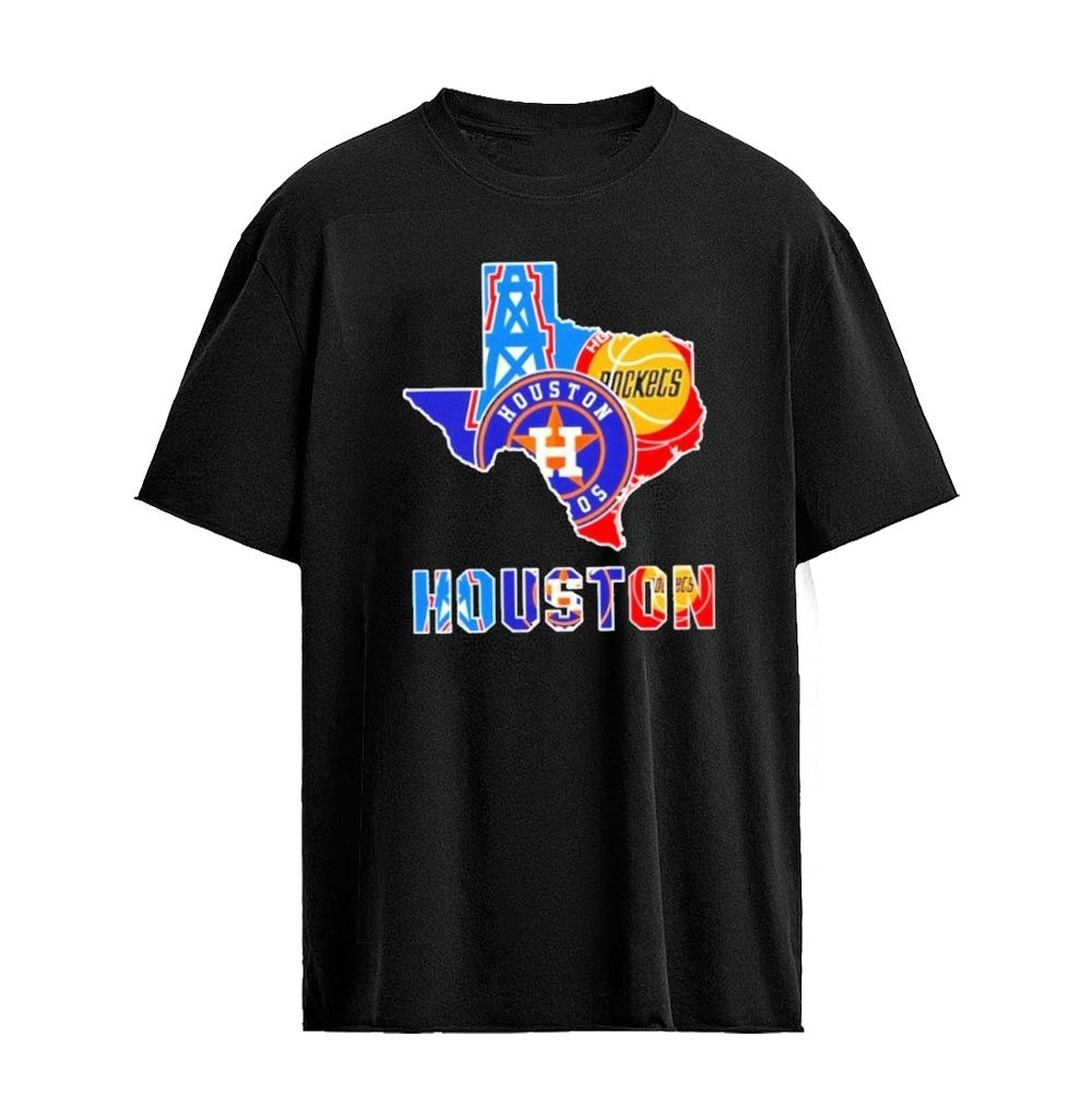 Houston Astros and Houston Rockets Tennessee Titans Texas Map Graphic T-Shirt