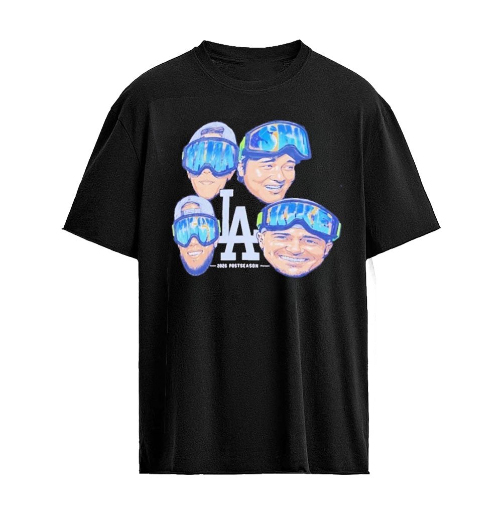 Los Angeles Dodgers Goggles La 2026 Postseason Big Head Graphic T-Shirt