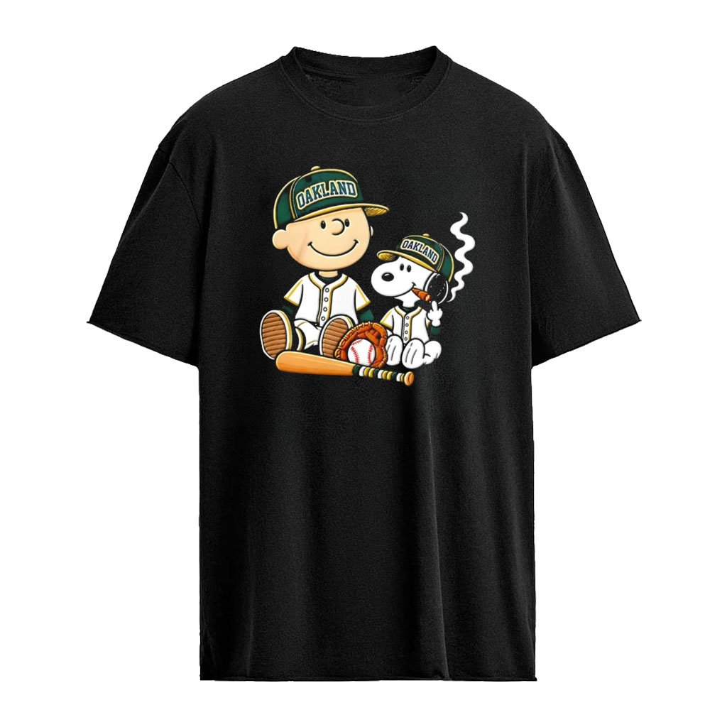 Charlie Brown and Snoopy characters Oakland Athletics MLB smoking Cigar cartoon shirt