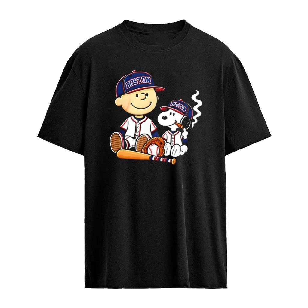Charlie Brown and Snoopy characters Boston Red Sox MLB smoking Cigar cartoon shirt