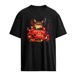 Christmas Cat smoking wearing Festive As Fuck shirt