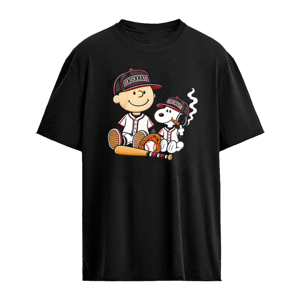 Charlie Brown and Snoopy characters Cincinnati Reds MLB smoking Cigar cartoon shirt