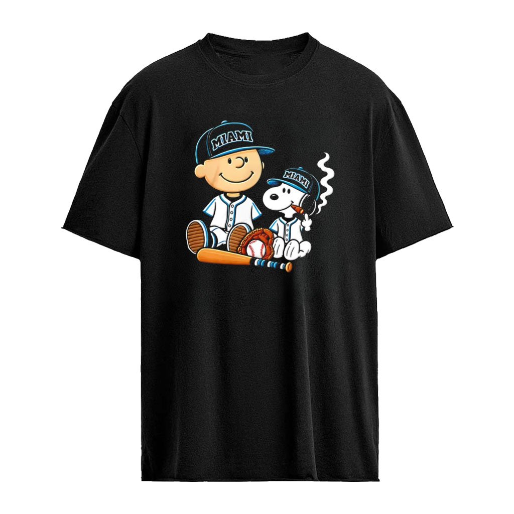 Charlie Brown and Snoopy characters Miami Marlins MLB smoking Cigar cartoon shirt