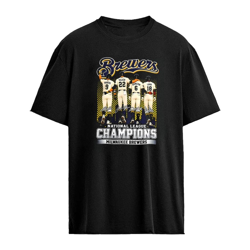 Bauers Yelich Hamilton and Lara Milwaukee Brewers 2026 National League Champions shirt