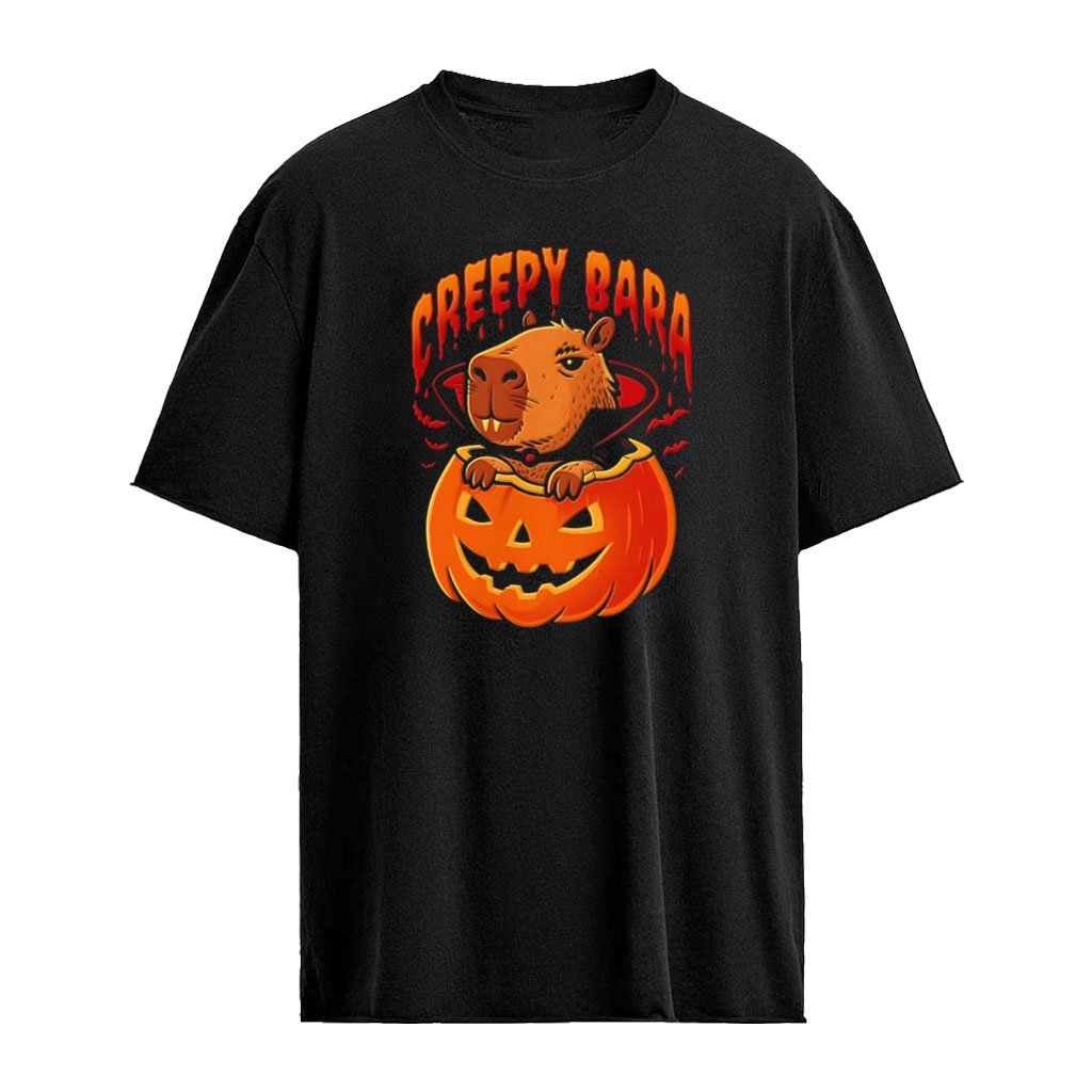 Creepy Bara Capybara Vampire cape pumpkin bats Halloween shirt