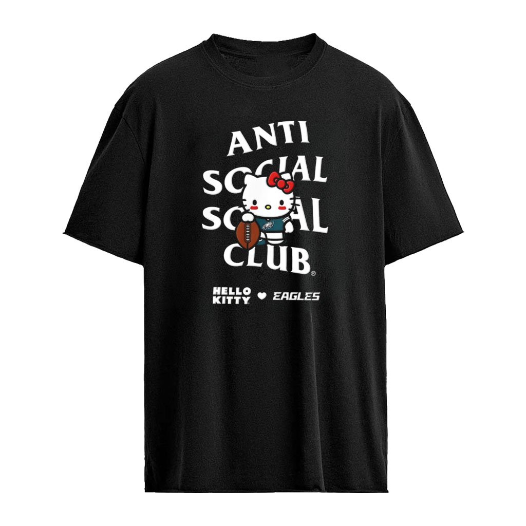 Hello Kitty Philadelphia Eagles NFL Anti Social Social Club wearing Eagles holding football shirt