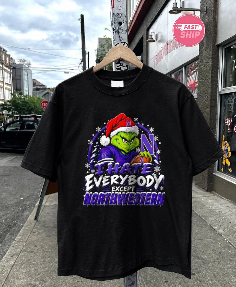 Northwestern Wildcats Santa Grinch I hate everybody except Northwestern Christmas 2026 shirt
