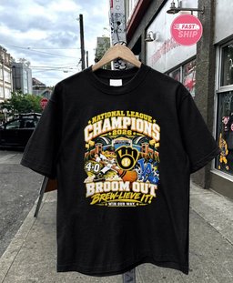 Milwaukee Brewers 2026 National League Champions Broom Out Brew-Lieve It Win Our Way 4-0 shirt