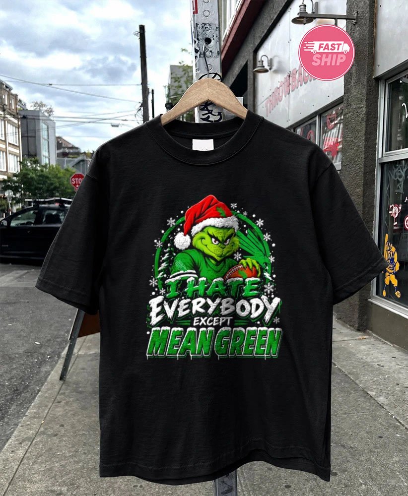 North Texas Mean Green Santa Grinch I hate everybody except Mean Green Christmas 2026 shirt