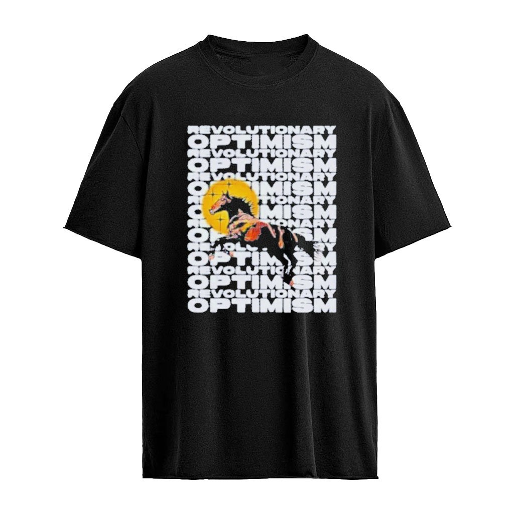 Revolutionary Optimism Horse Graphic Vintage Text Aesthetic Trendy Screenprint Style Shirt