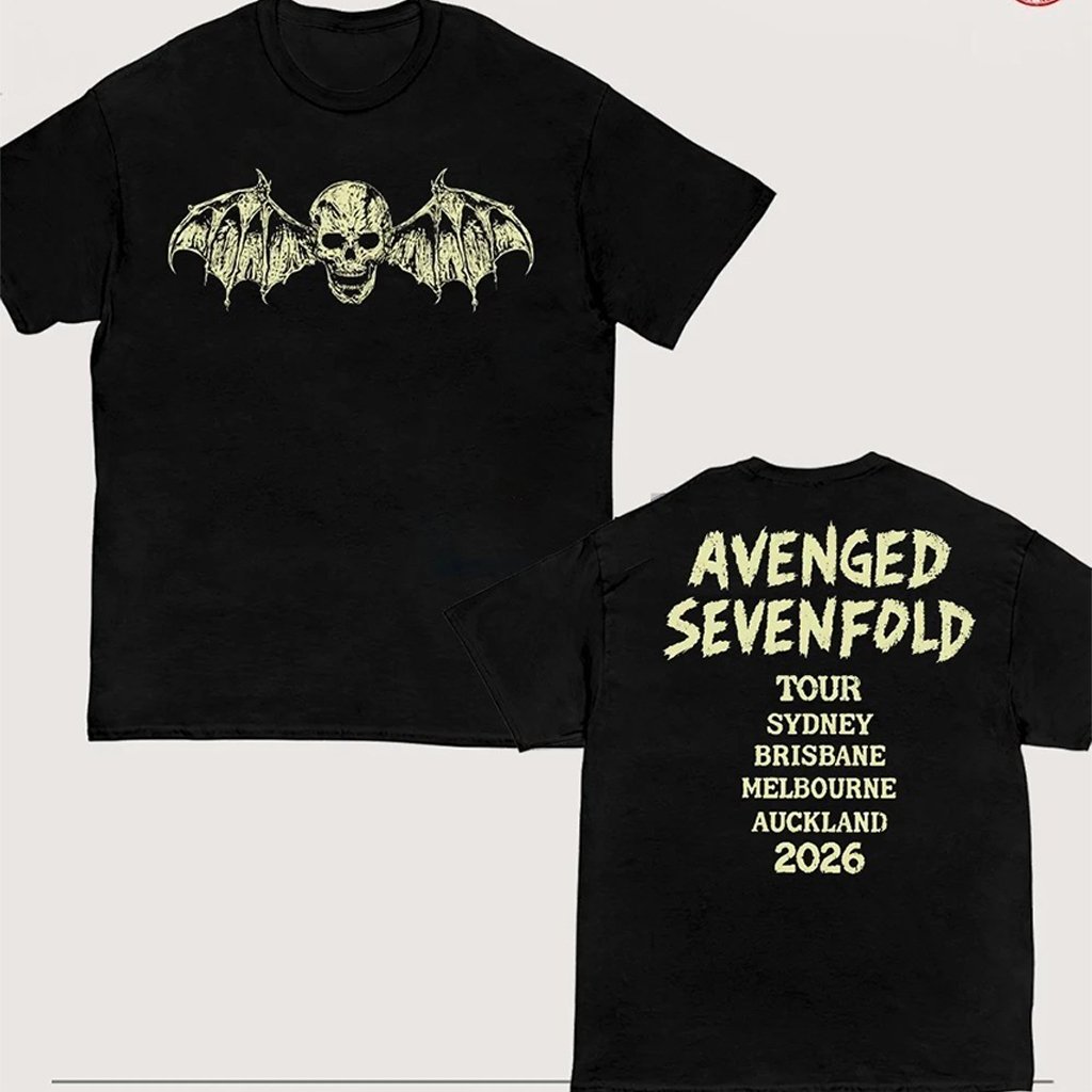 Avenged Sevenfold Australia 2026 Tour Merch Bat Skull T-Shirt