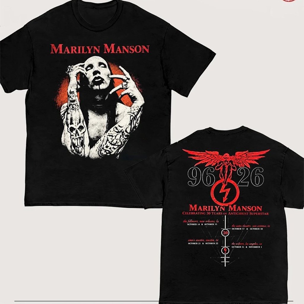 Marilyn Manson Antichrist Superstar 30th Anniversary 2026 Merch Portrait With Dates Back T-Shirt