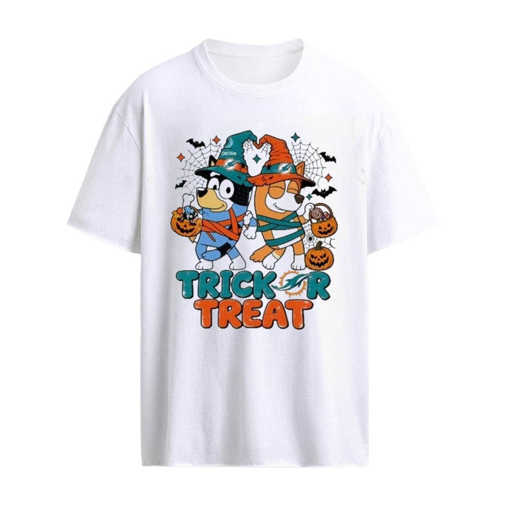 Miami Dolphins Bluey Trick Or Treat Halloween T-Shirt