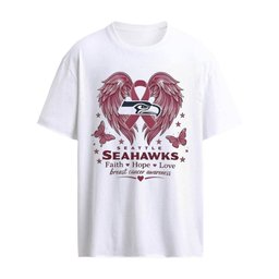 Seattle Seahawks X Breast Cancer Awareness Faith Hope Love Wings Logo T-shirt
