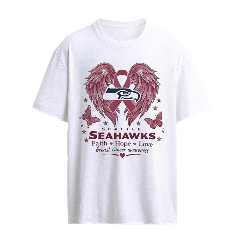 Seattle Seahawks X Breast Cancer Awareness Faith Hope Love Wings Logo T-shirt