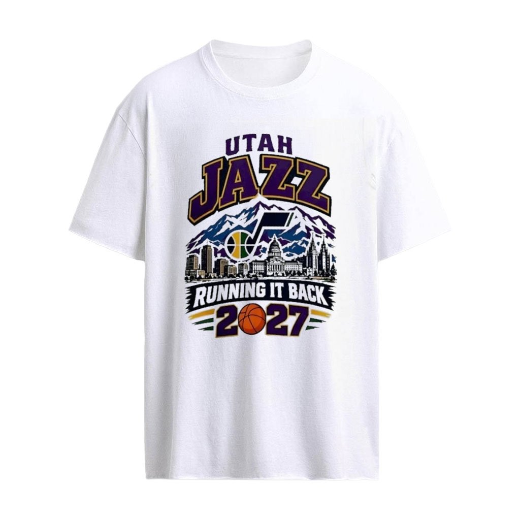 Utah Jazz Running It Back 2027 Basketball Skyline Graphic T-shirt