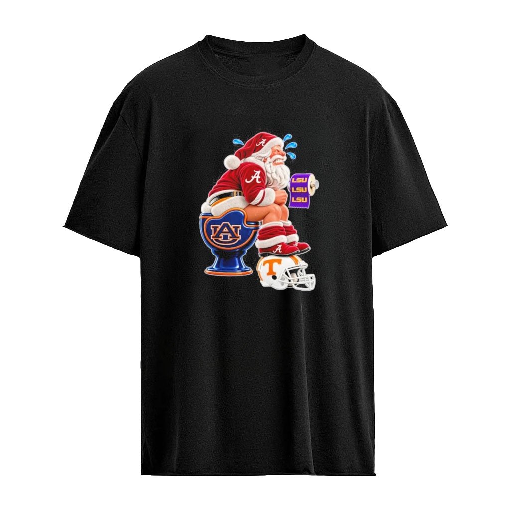 Alabama Crimson Tide Auburn LSU Tennessee Christmas Santa College Football Fan Graphic T-Shirt