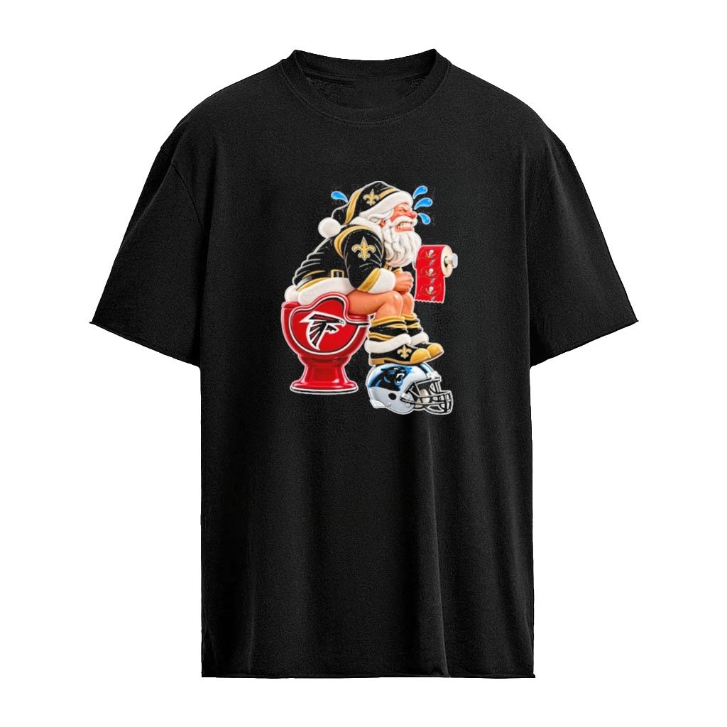 Atlanta Falcons Carolina Panthers Tampa Bay Buccaneers New Orleans Saints Christmas Santa NFL Football Fan Graphic T-Shirt
