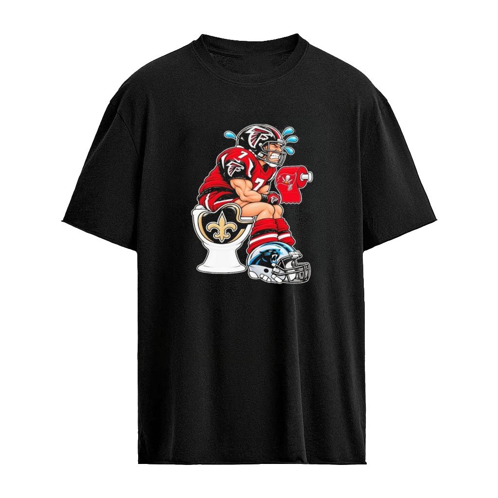 Atlanta Falcons Player on NO Saints Toilet with Tampa Bay Buccaneers Toilet Paper Football T-Shirt
