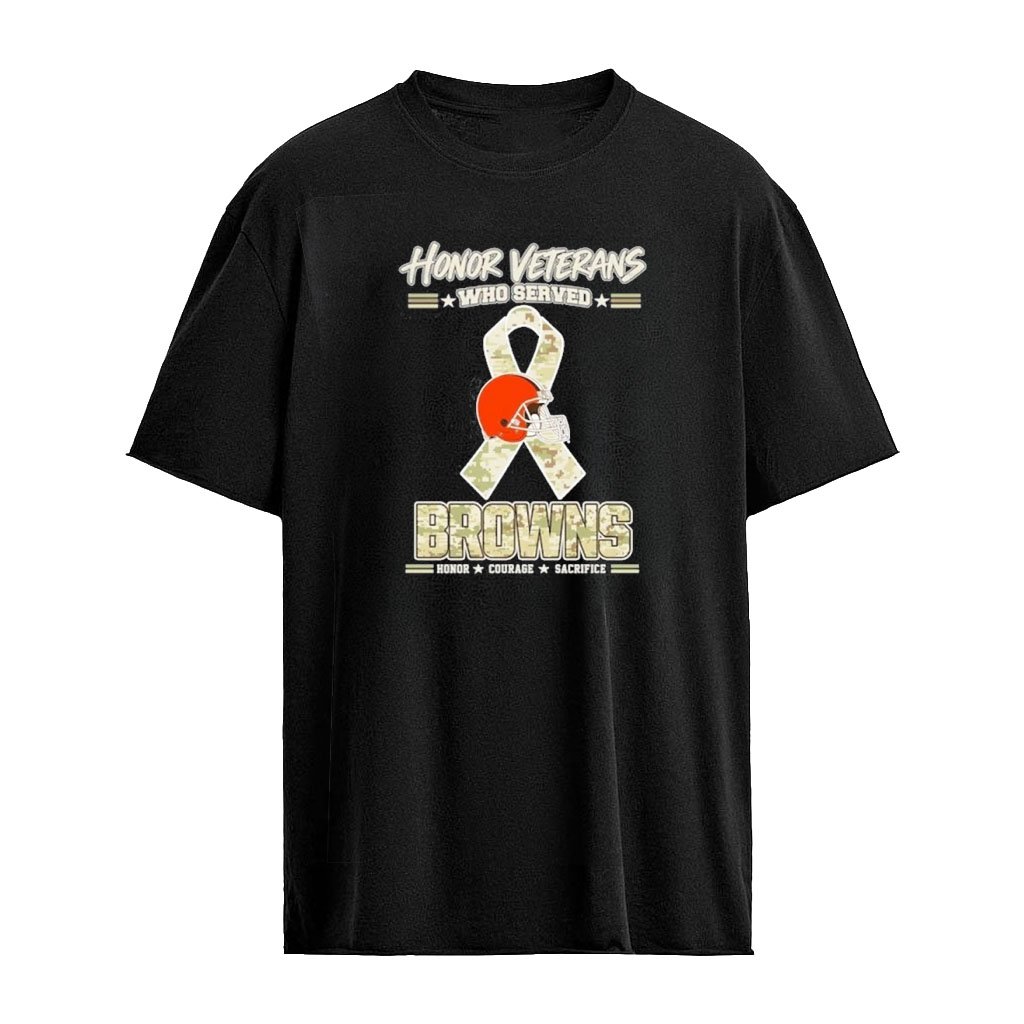 Cleveland Browns Honor Veterans Who Served Shirt – Military Camo Ribbon Veterans Day Tribute Tee