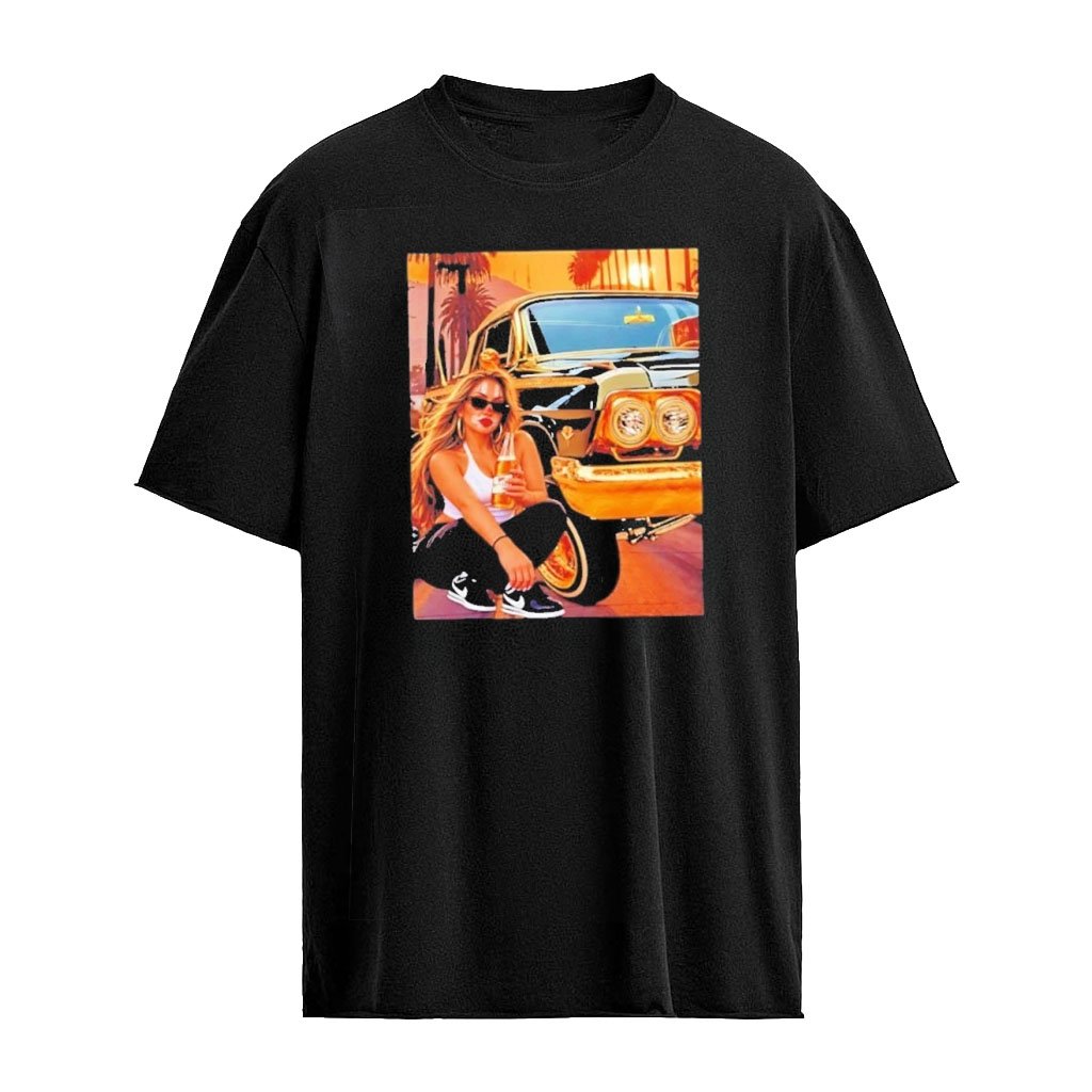 Clown Girl with High Life Beer and Lowrider Car Graphic T-shirt