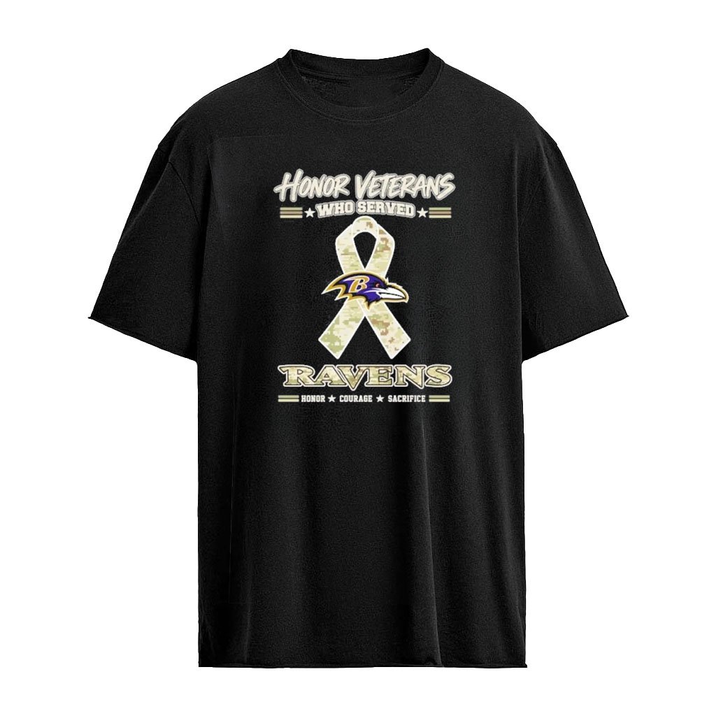 Baltimore Ravens Honor Veterans Who Served Shirt – Military Camo Ribbon Veterans Day Tribute Tee