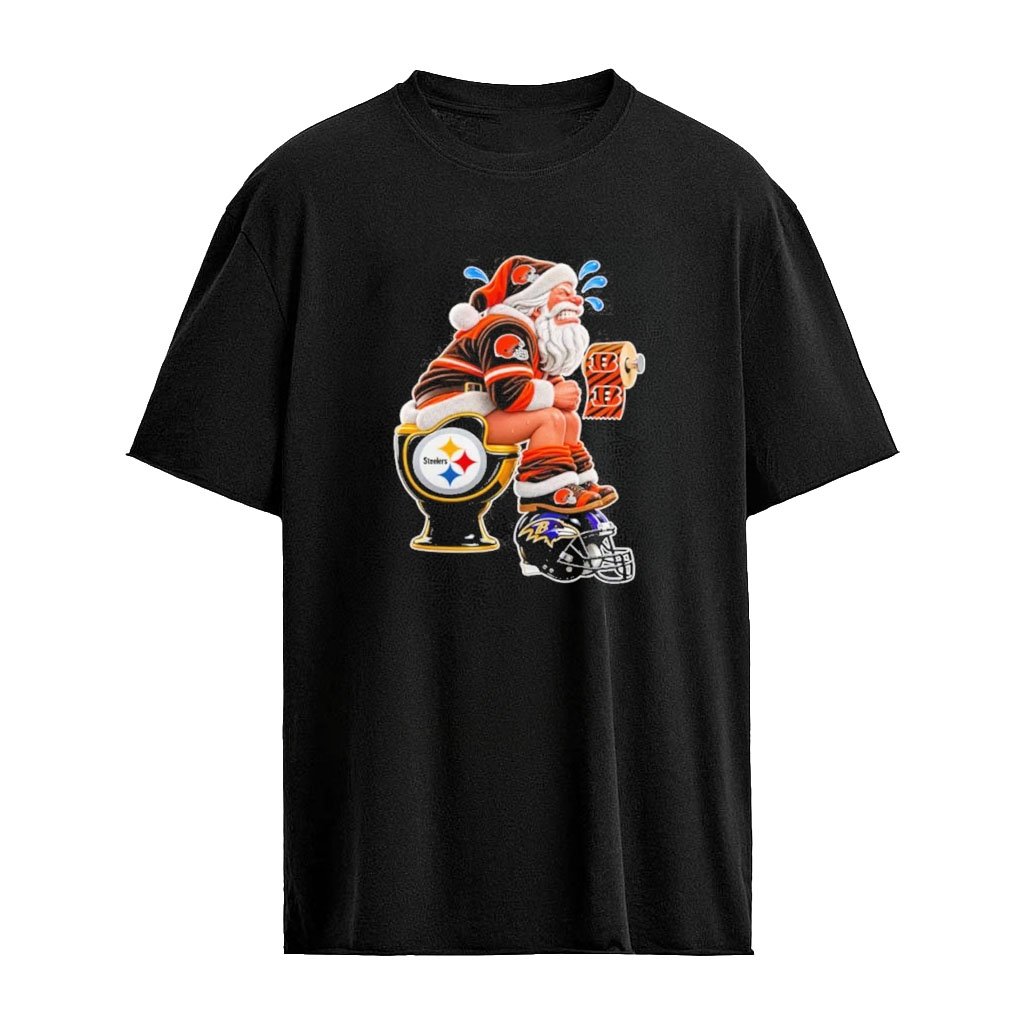 Cleveland Browns Pittsburgh Steelers Cincinnati Bengals Baltimore Ravens Christmas Santa NFL Football Fan Graphic T-Shirt