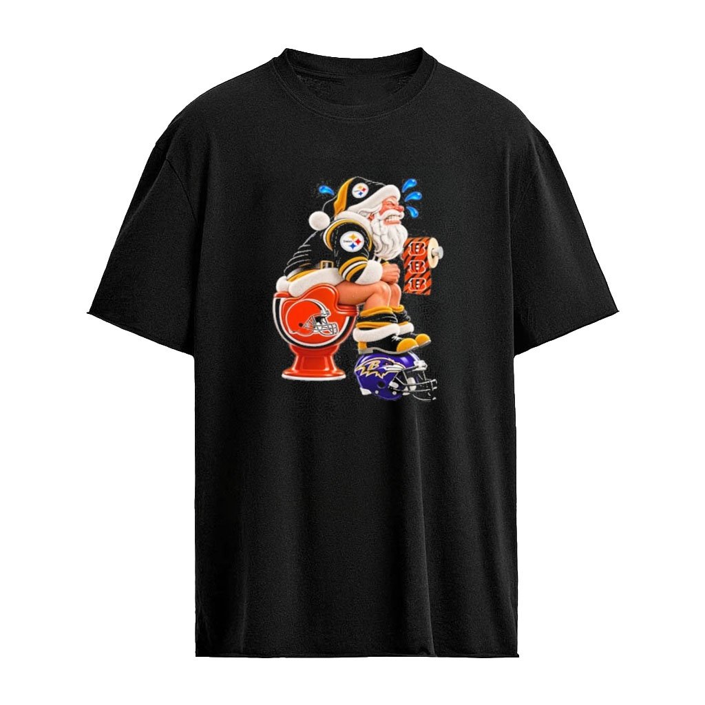 Cleveland Browns Baltimore Ravens Cincinnati Bengals Pittsburgh Steelers Christmas Santa NFL Football Fan Graphic T-Shirt