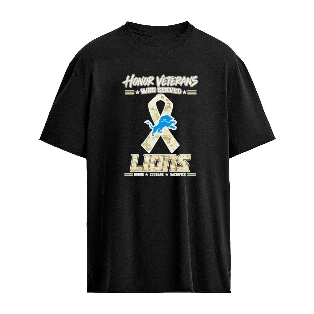 Detroit Lions Honor Veterans Who Served Shirt – Military Camo Ribbon Veterans Day Tribute Tee