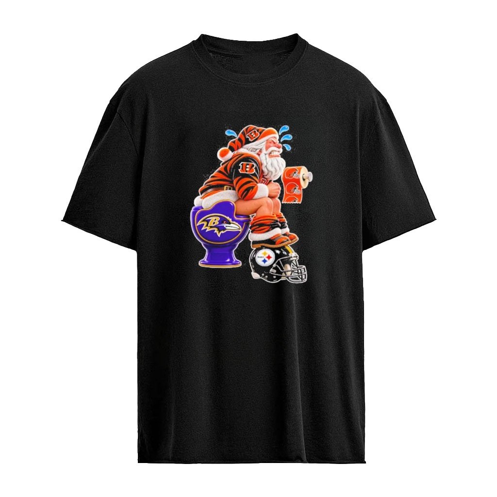 Baltimore Ravens Pittsburgh Steelers Cleveland Browns Cincinnati Bengals Christmas Santa NFL Football Fan Graphic T-Shirt