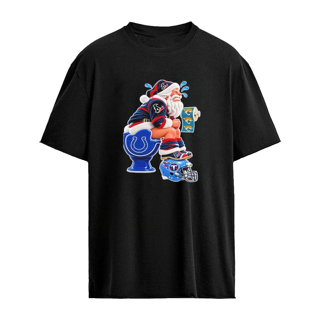 Indianapolis Colts Tennessee Titans Jacksonville Jaguars Houston Texans Christmas Santa NFL Football Fan Graphic T-Shirt