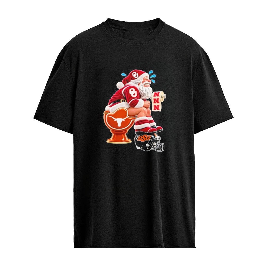 Oklahoma Sooners Texas Longhorns Nebraska Oklahoma State Christmas Santa College Football Fan Graphic T-Shirt