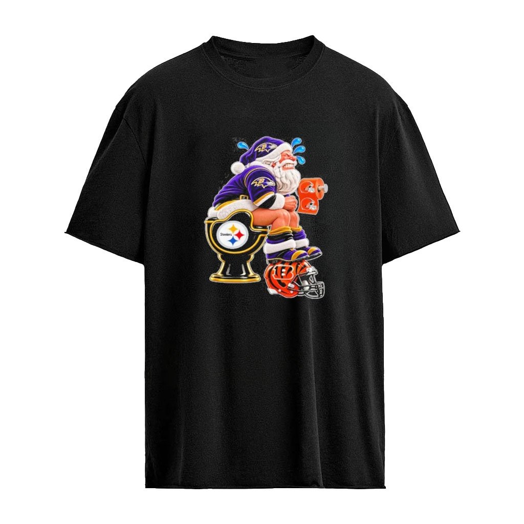 Pittsburgh Steelers Cincinnati Bengals Cleveland Browns Baltimore Ravens Christmas Santa NFL Football Fan Graphic T-Shirt