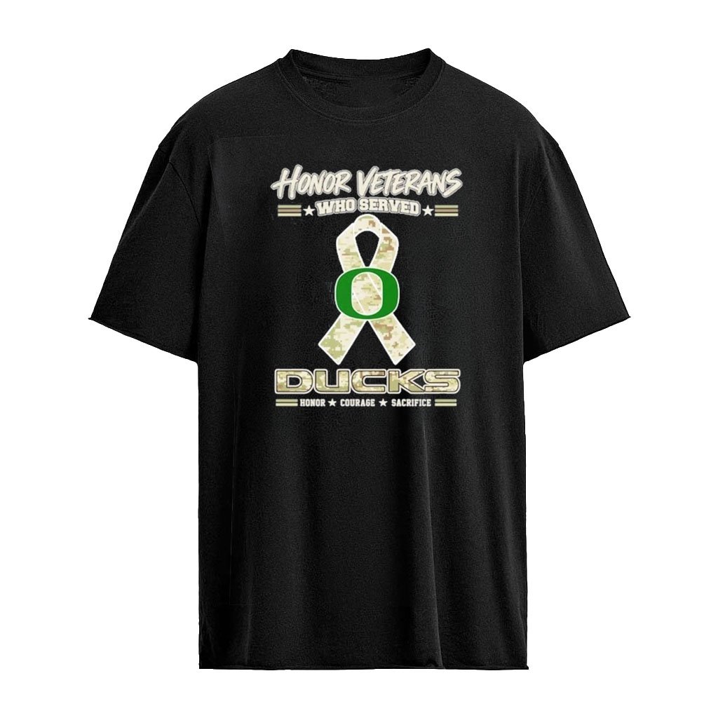 Oregon Ducks Honor Veterans Who Served Shirt – Military Camo Ribbon Veterans Day Tribute Tee