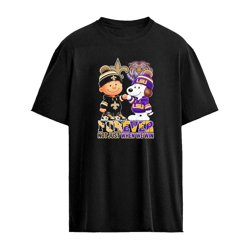 New Orleans Saints Charlie Brown and LSU Tigers Snoopy Fist Bump Forever Not Just When We Win T-SHirt