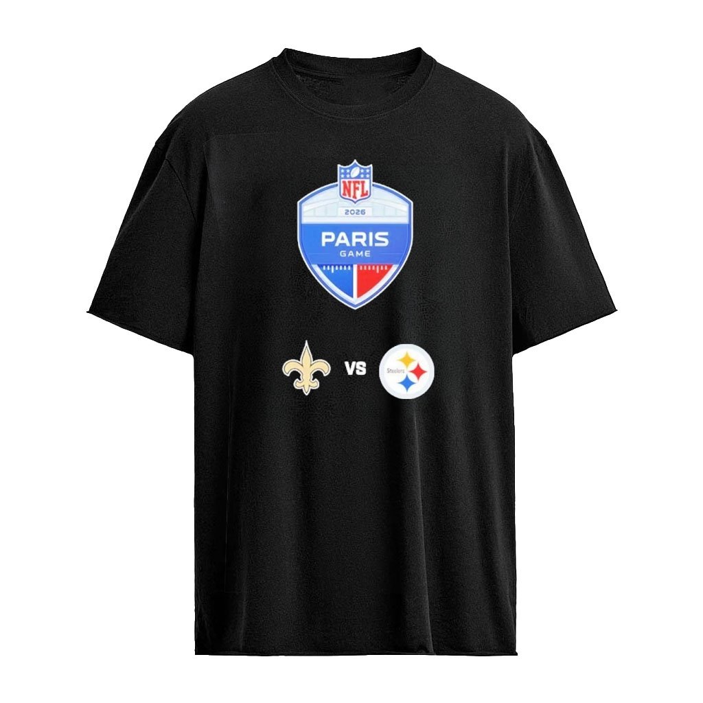 New Orleans Saints vs Pittsburgh Steelers 2026 NFL Paris Game Matchup Logo T-shirt