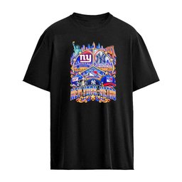 New York Giants New York Yankees New York Rangers Stadiums Logo Metro Skyline T-Shirt