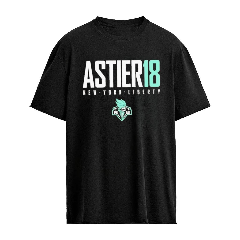 Pauline Astier 18 New York Liberty Wnba Name And Number Logo T-shirt