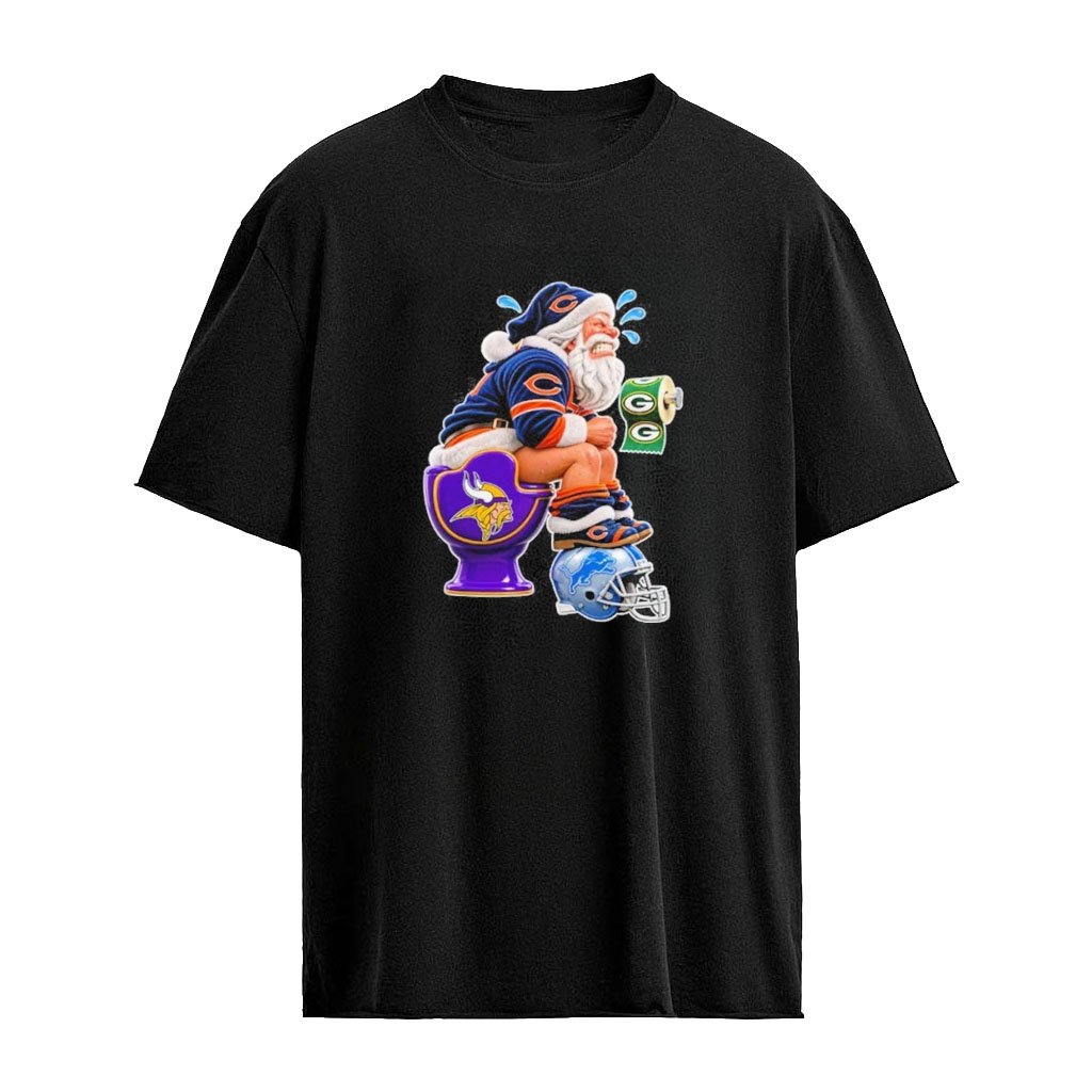 Minnesota Vikings Detroit Lions Green Bay Packers Chicago Bears Christmas Santa NFL Football Fan Graphic T-Shirt