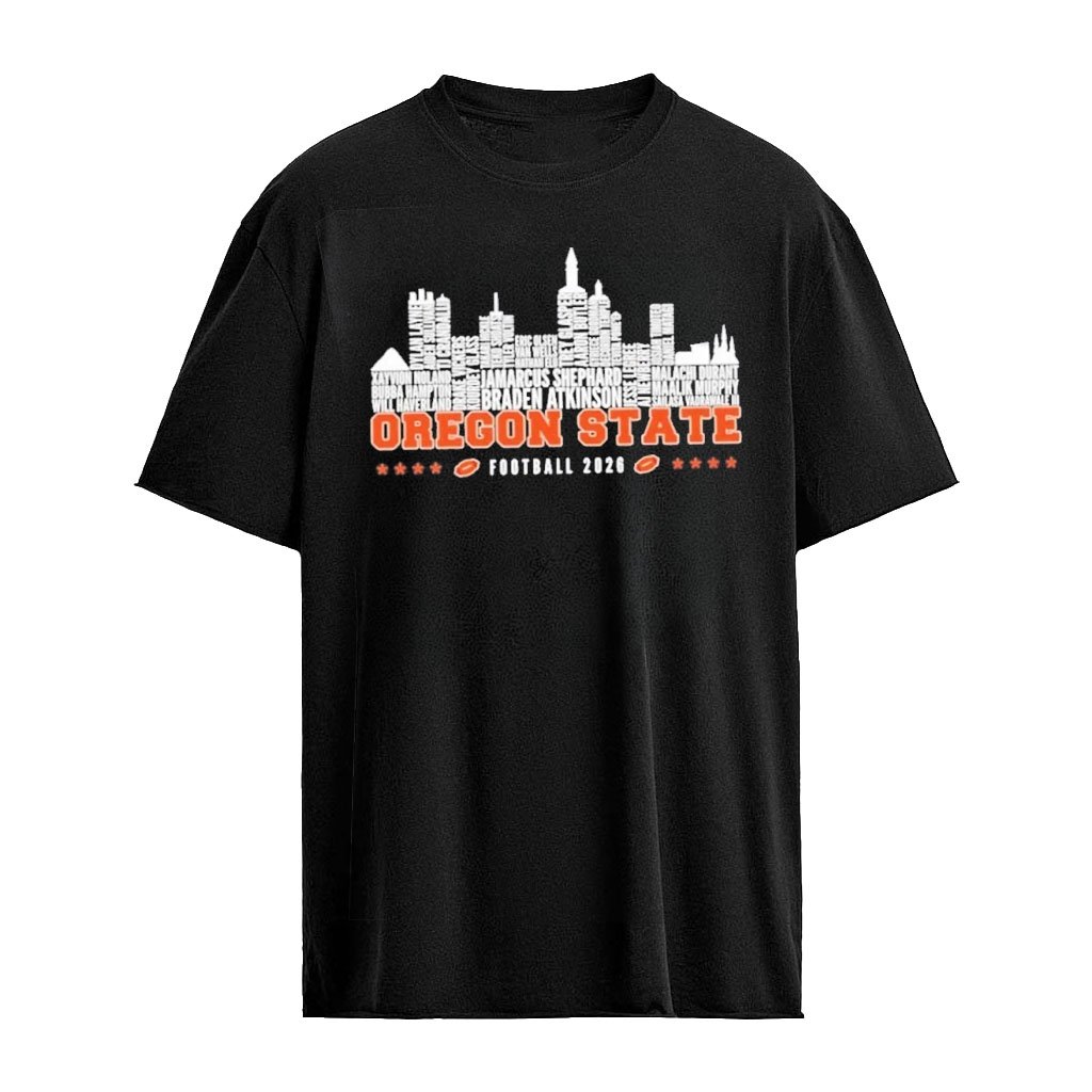 Oregon State Beavers Football 2026 Players Names City Skyline Graphic T-Shirt