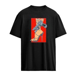 Woman Foot In High Heel Shoe Wrapped With Handgun T-shirt