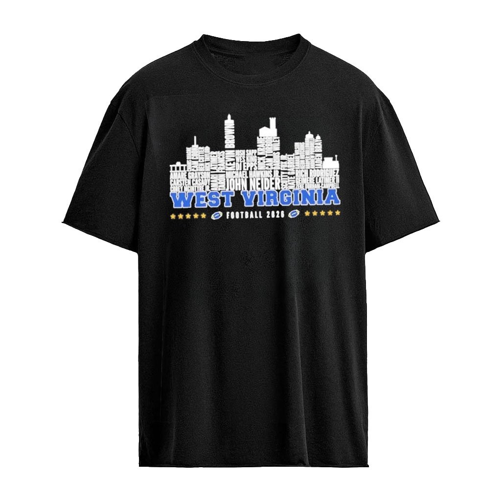 West Virginia Mountaineers Football 2026 Players Names City Skyline Graphic T-Shirt