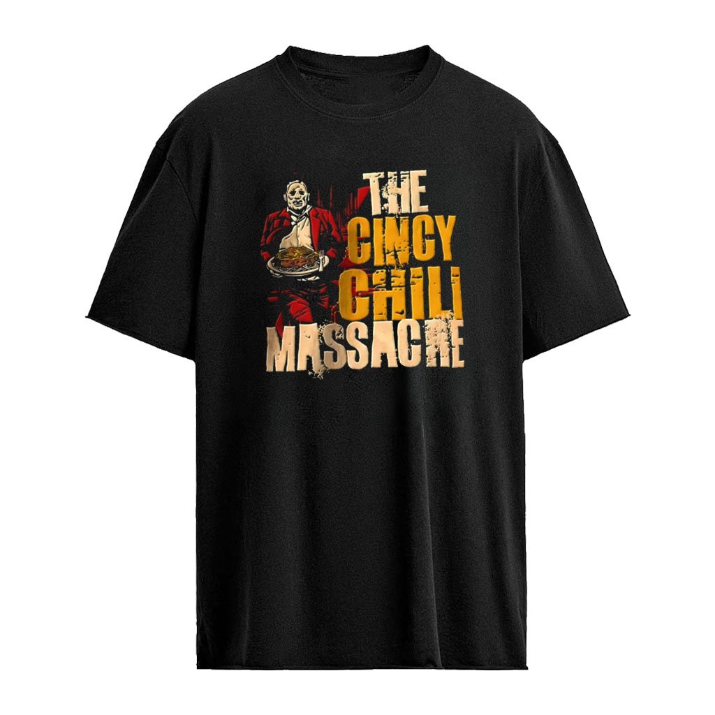 Leatherface The Cincy Chili Massacre holding plate of chili Halloween shirt