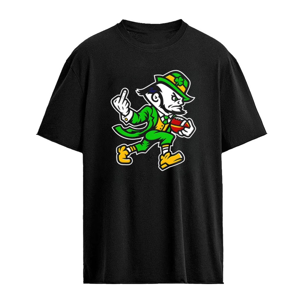 Notre Dame Fighting Irish NCAA leprechaun mascot holding football middle finger shirt
