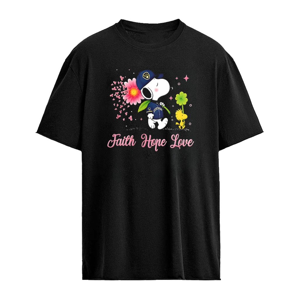 Snoopy Milwaukee Brewers Breast Cancer Awareness Faith Hope Love shirt
